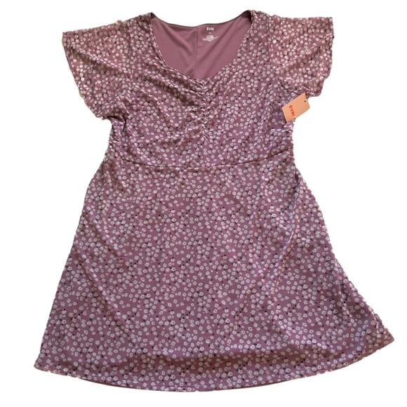 EVRI Dress Woman Lavender White Floral Short Sleeve Knee Length Chiffon Plus 1X - Picture 11 of 11